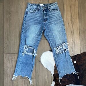 Vervet High-Rise Crop Flare Distressed Denim Jeans | Size 27